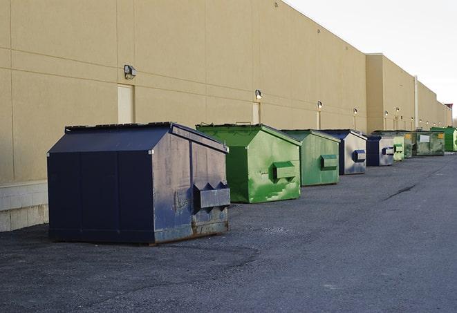 an arrangement of durable and robust disposal containers utilized on a construction project in Cranford, NJ